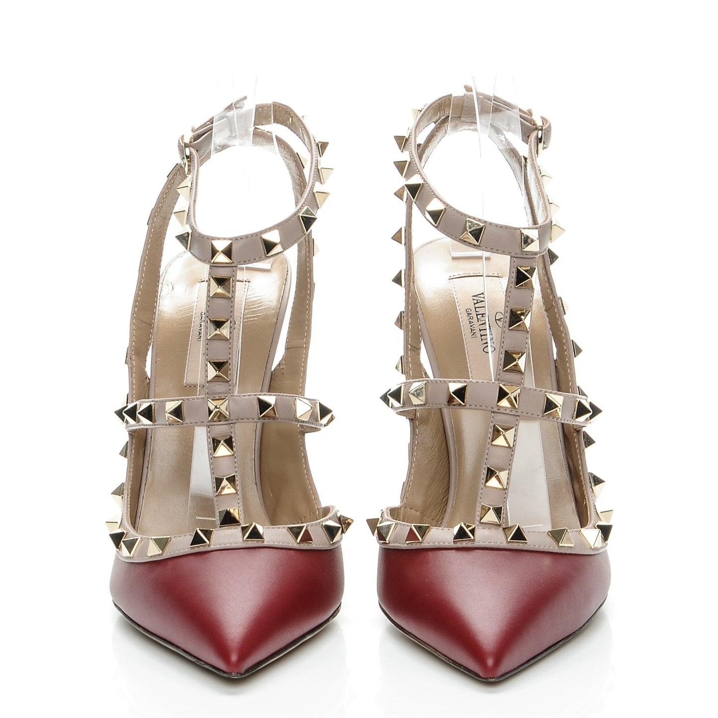 Calfskin Nappa Rockstud Ankle Strap 100mm Pumps 39 Rubino Poudre