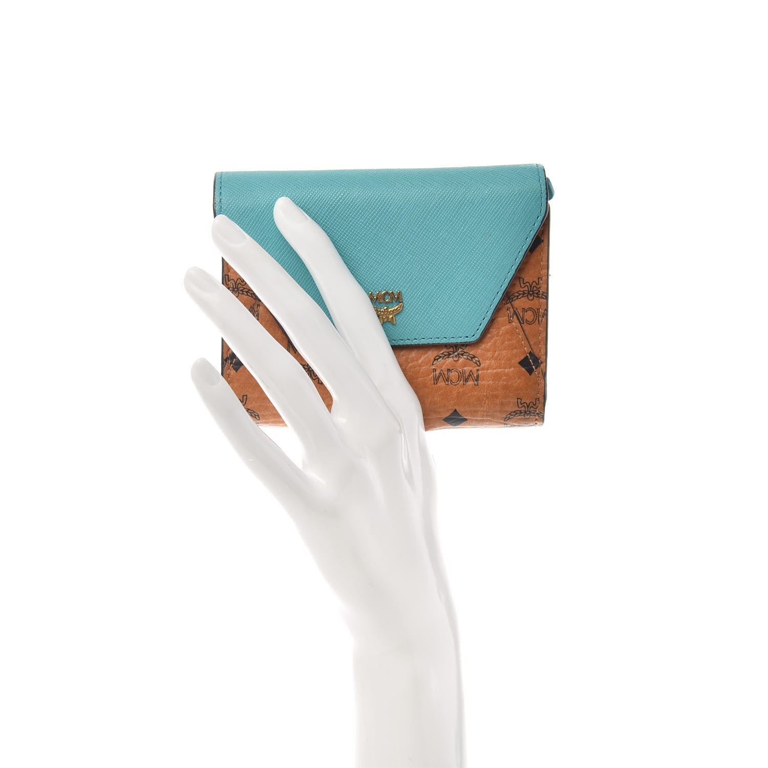 MCM Visetos Tri-Fold Love Letter Flap Wallet Cognac Oasis Green 2 of 6