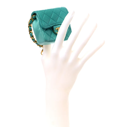 Chanel Lambskin Quilted Mini Pouch Bag Charm Keychain Turquoise 3 of 16