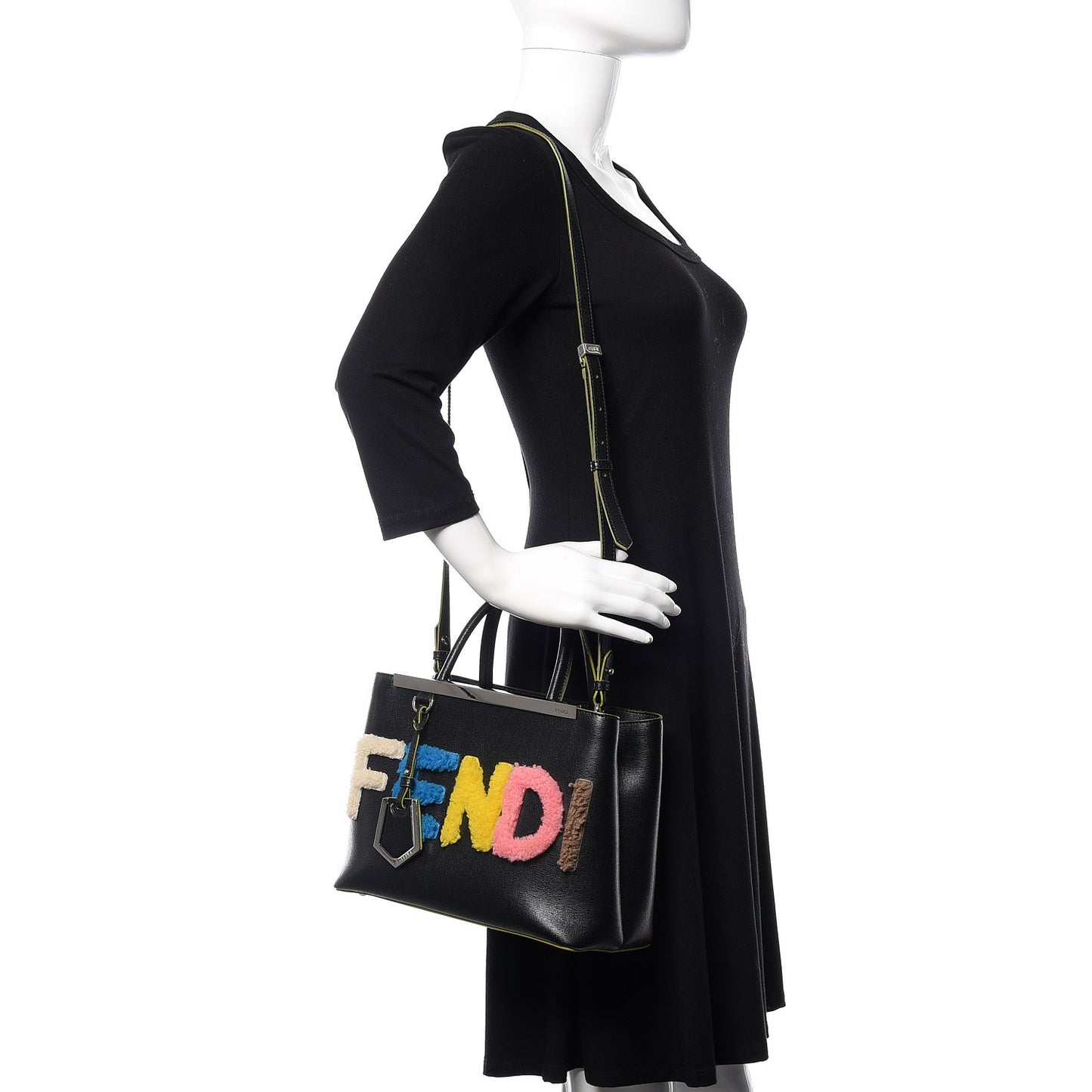 Vitello Elite Shearling Block Letter Petite 2Jours Tote Black