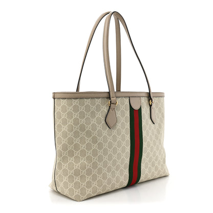 Gucci GG Supreme Monogram Textured Dollar Calfskin Web Medium Ophidia Shopping Tote Beige Mystic White Oatmeal 3 of 17
