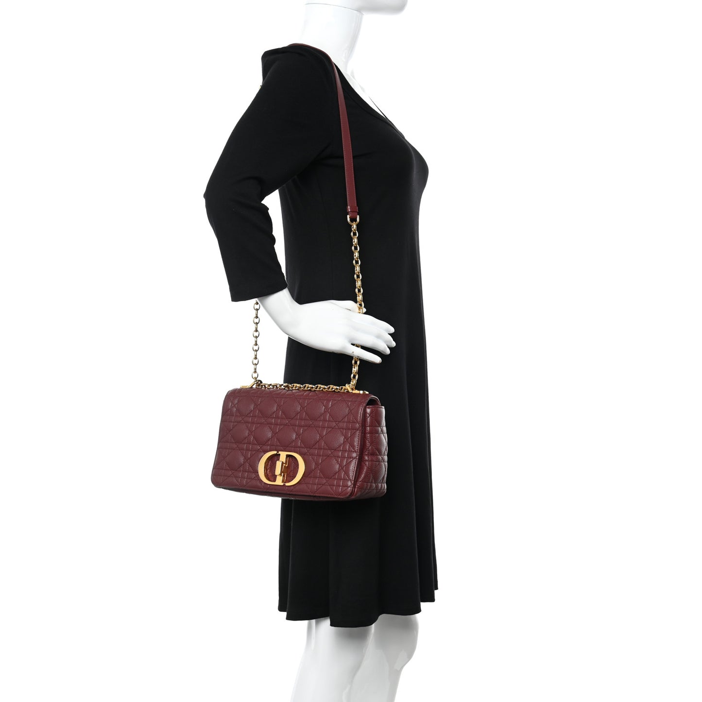 Calfskin Cannage Medium Caro Bag Brick Red
