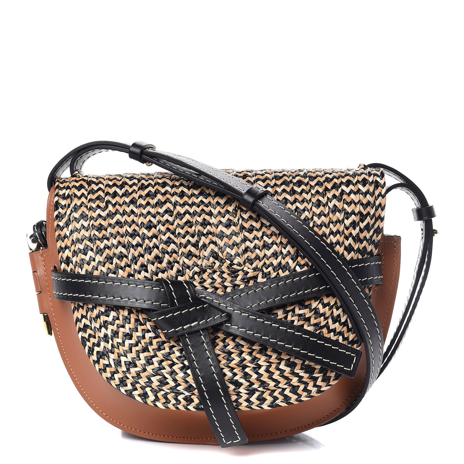 Loewe Calfskin Woven Raffia Small Gate Crossbody Bag Tan 1 of 8