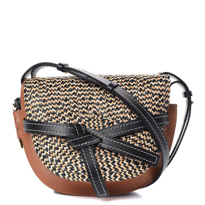 Loewe Calfskin Woven Raffia Small Gate Crossbody Bag Tan 1 of 8