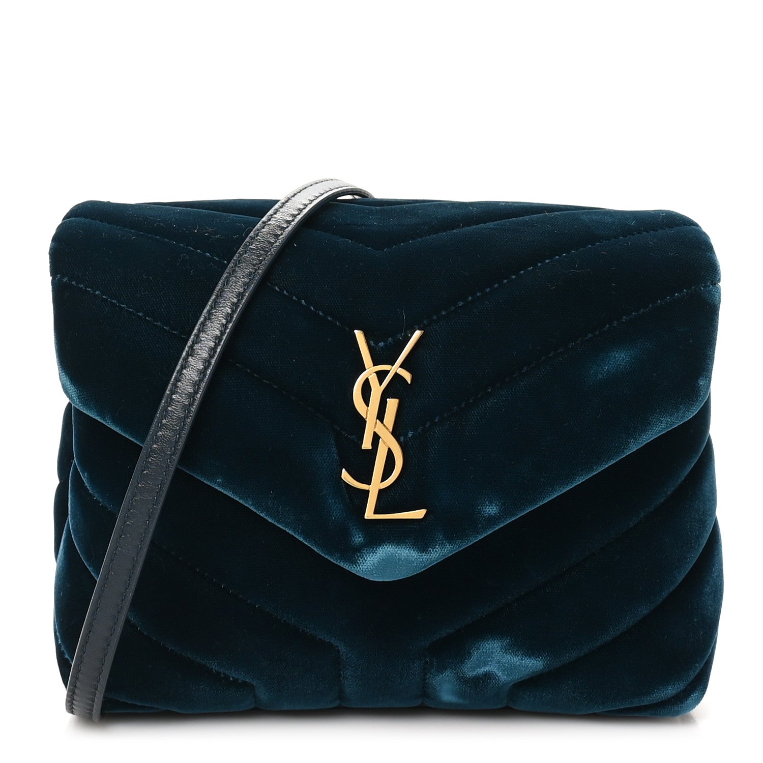 Saint Laurent Velvet Y Quilted Monogram Toy Loulou Chain Satchel Dark Ottanio 1 of 11