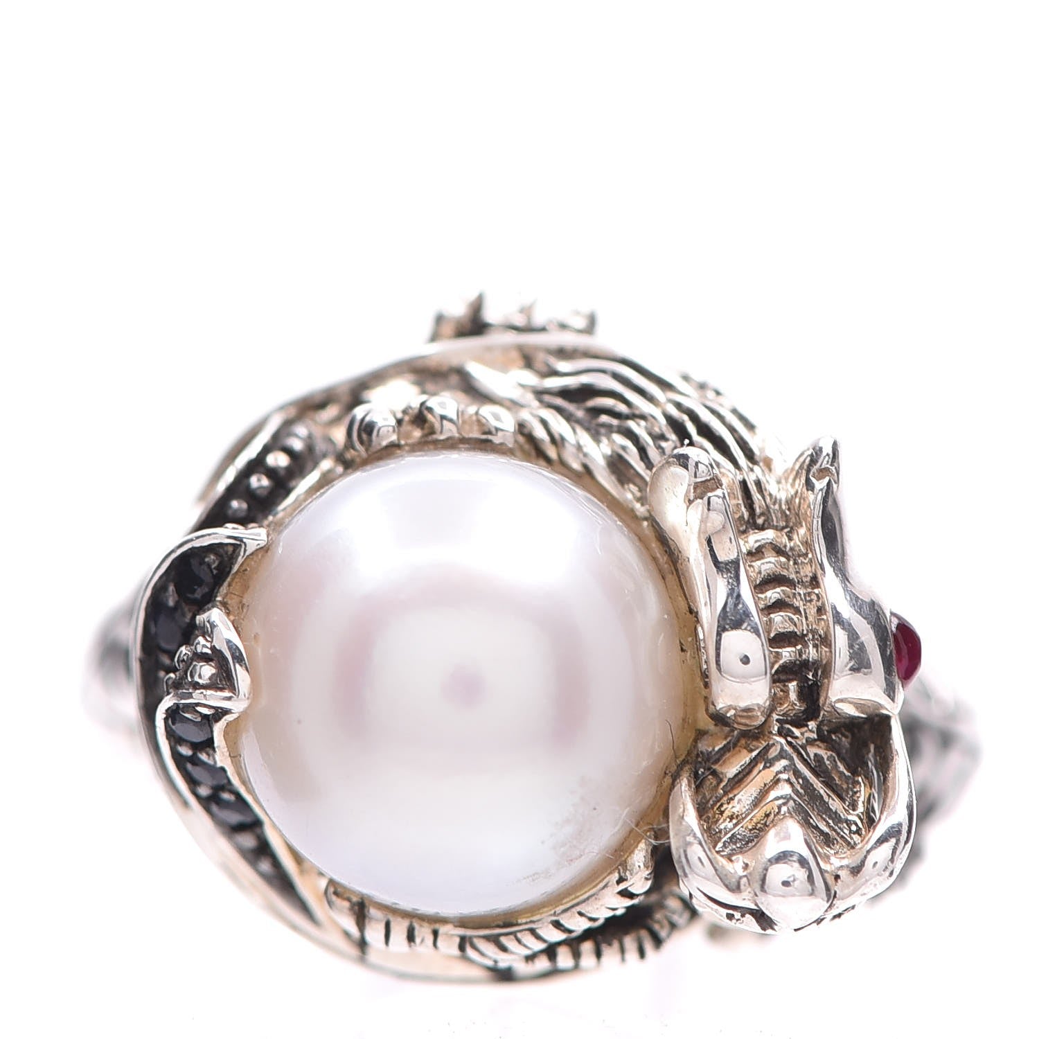 John Hardy Sterling Silver Ruby Black Sapphire Pearl Legends Naga Small Dragon Ring 54.5 7 1 of 5