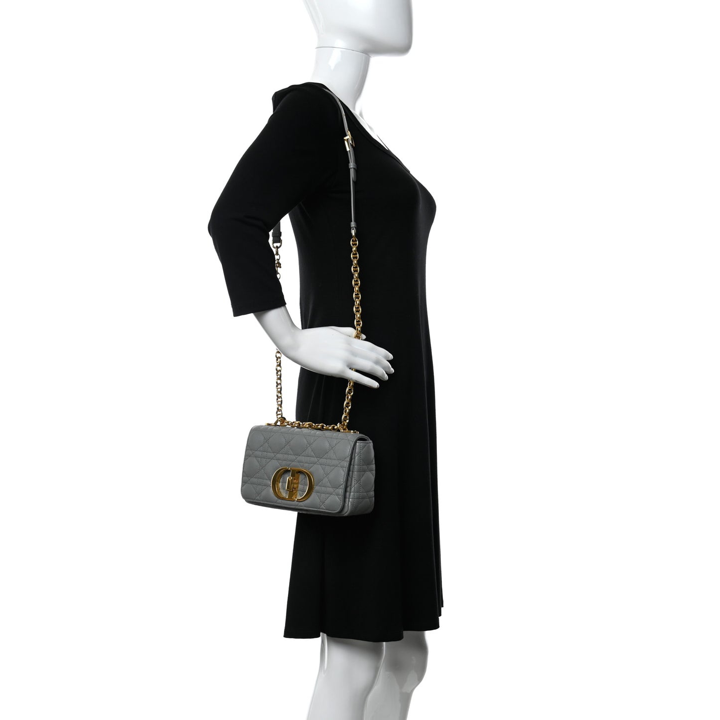 Calfskin Cannage Small Caro Bag Grey