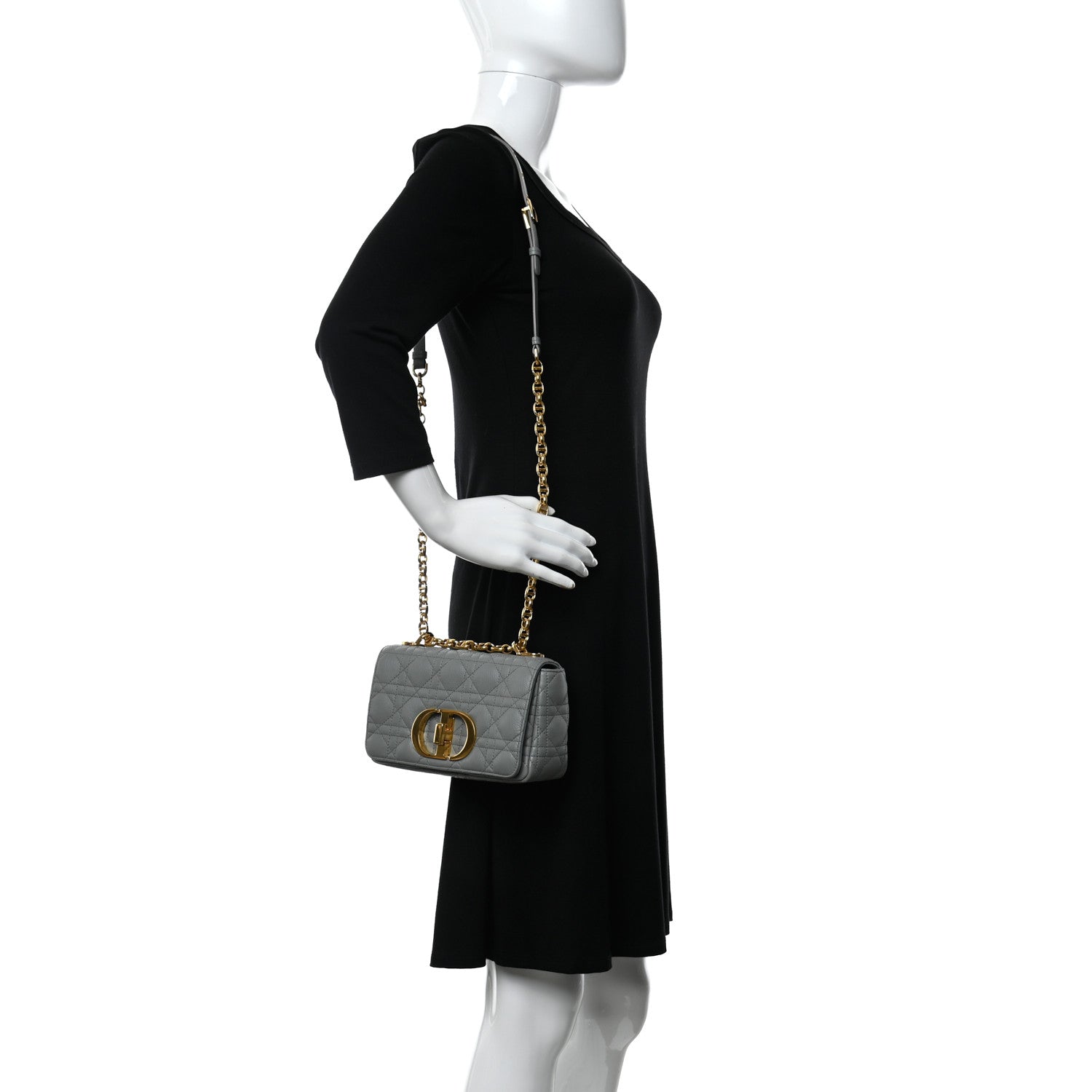 Christian Dior Calfskin Cannage Small Caro Bag Grey 2 of 11