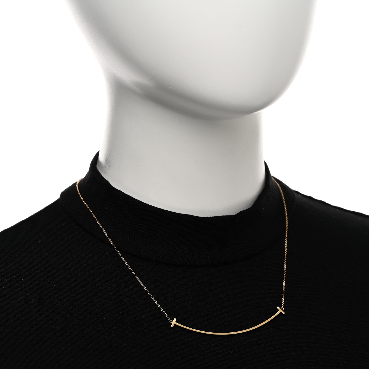 Tiffany 18K Yellow Gold Large T Smile Pendant Necklace 2 of 5