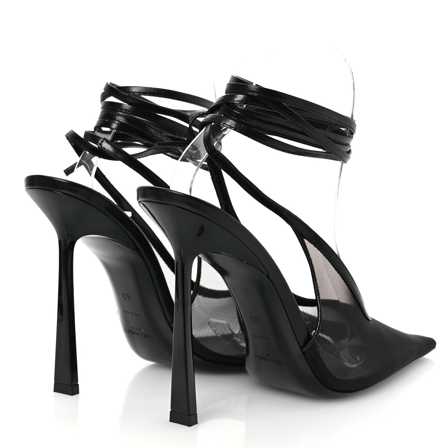 Saint Laurent Tulle Mesh Lambskin Oxails 110 Ankle Tie Pumps 40 Black 5 of 11