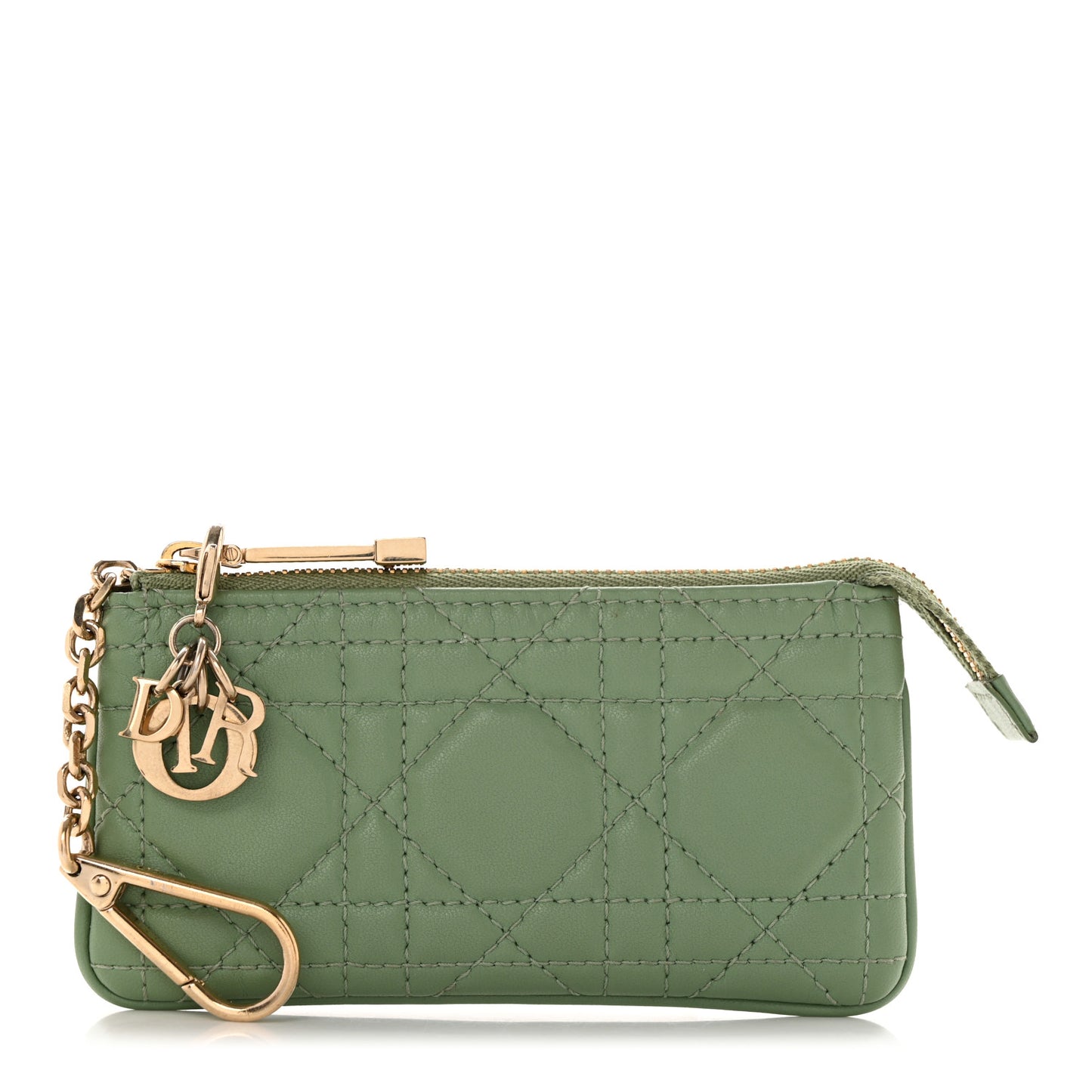 Lambskin Cannage Lady Dior Zipped Key Case Green