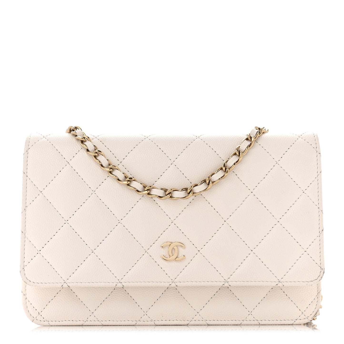 Caviar Quilted Wallet On Chain WOC White