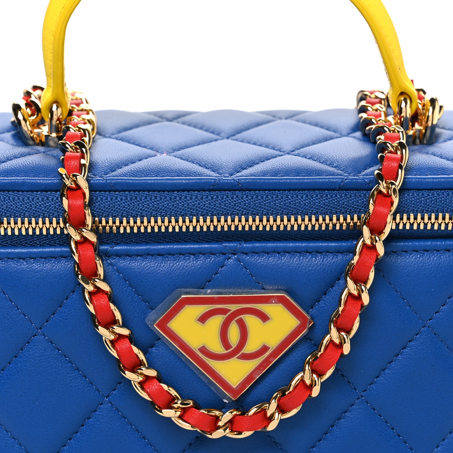 Chanel Lambskin Quilted Superman Top Handle Vanity Blue Red Yellow 8 of 11