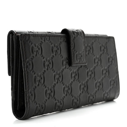 Gucci Guccissima Margaux Calfskin Metal Bar Continental Flap Wallet Black 3 of 13