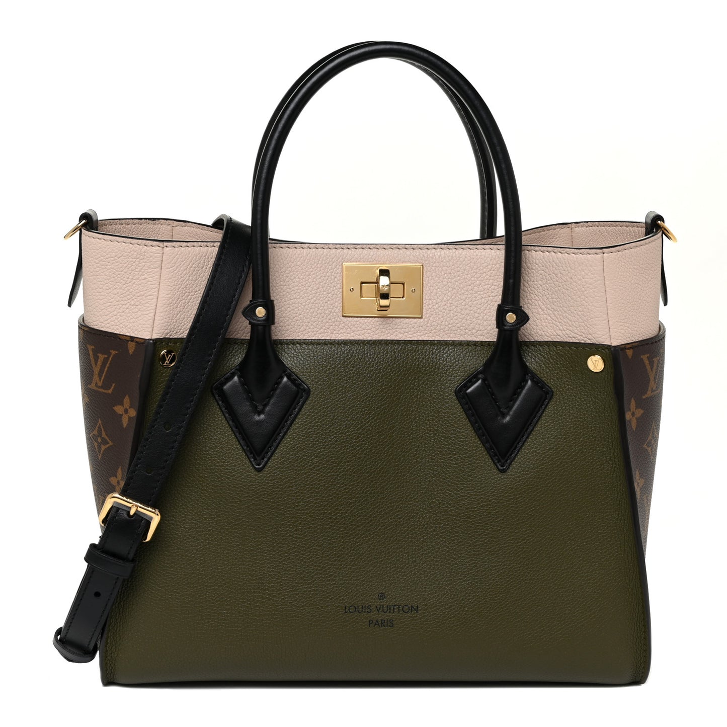 Calfskin Monogram On My Side MM Laurier Green Toffee Latte Beige