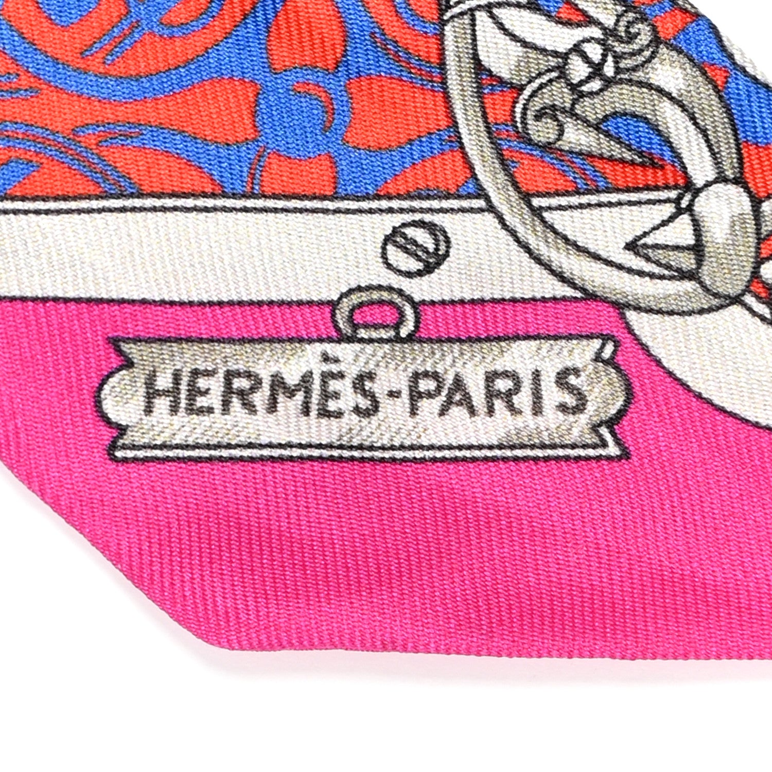 Hermes Silk Mors Et Gourmettes Remix Twilly Fuchsia Bleu Corail 2 of 6