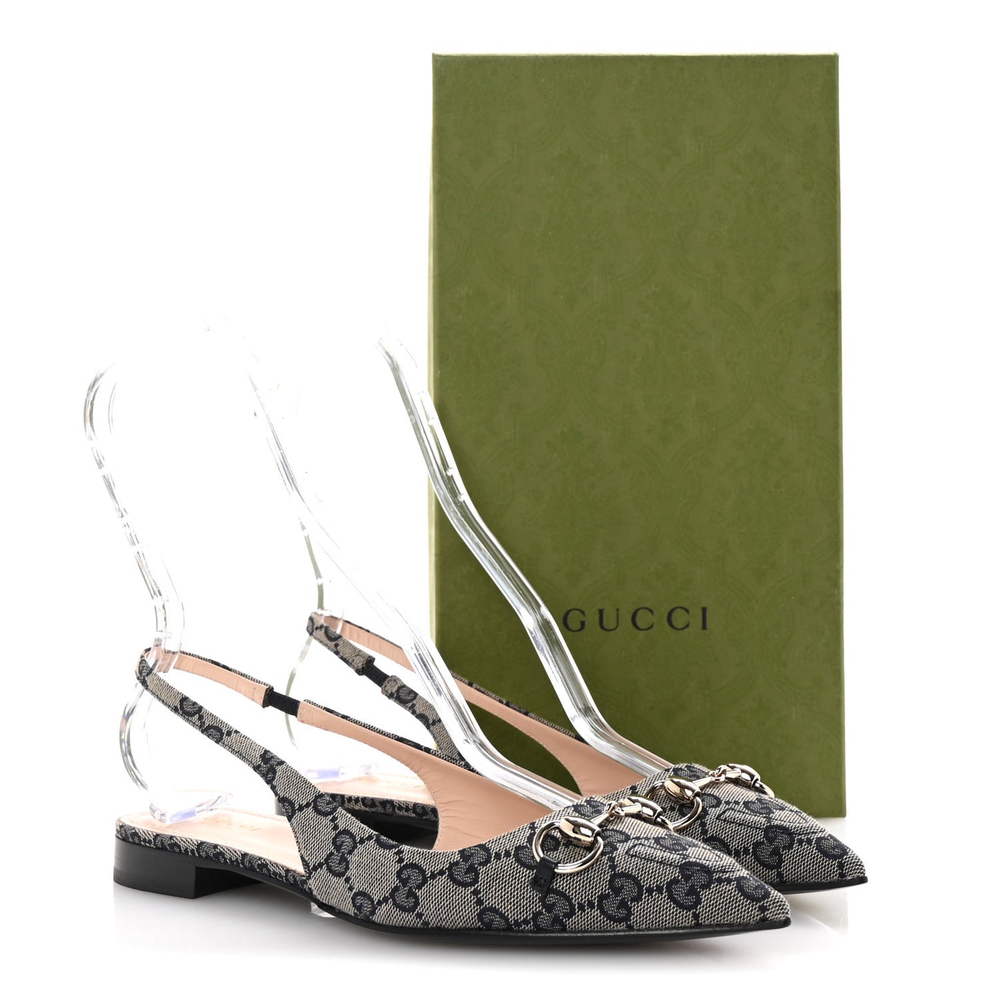 Monogram Horsebit Womens Slingback Ballet Flat 38.5 Beige Blue