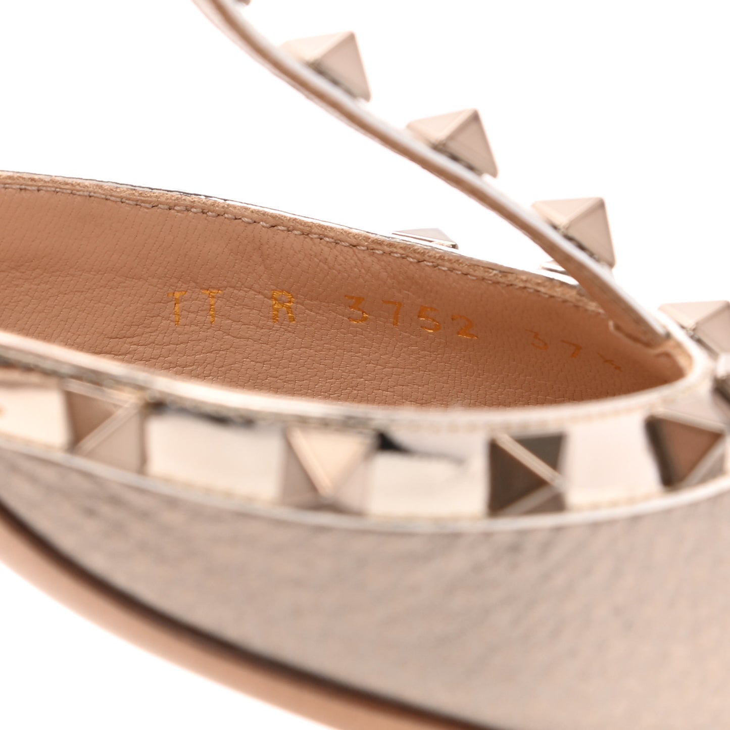 Metallic Pebbled Calfskin Rockstud Ankle Strap 65mm Pumps 37.5 Skin