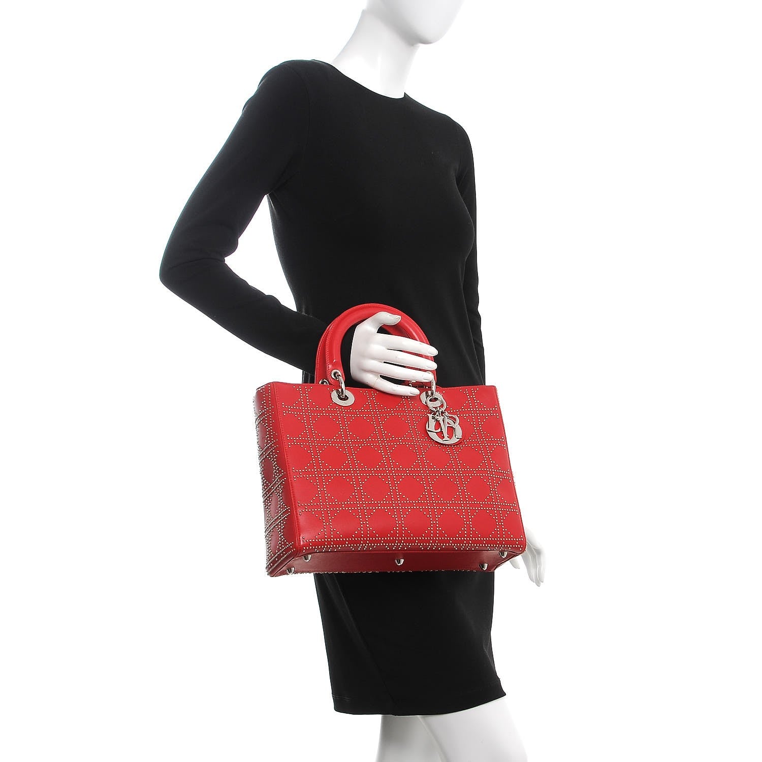 Christian Dior Lambskin Cannage Studded Large Lady Dior Red 3 of 13