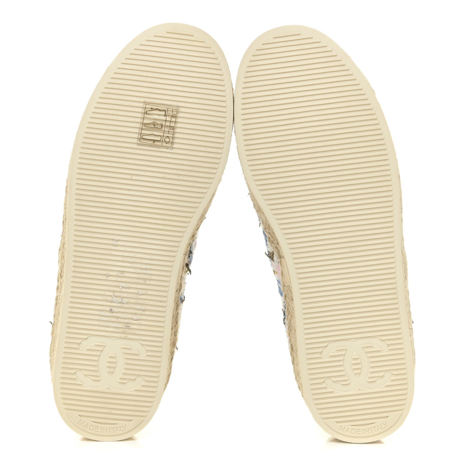 Chanel Tweed Laminated Lambskin Lace Up Espadrilles 35 Pink Blue Gold White 6 of 13