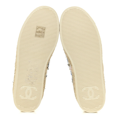 Chanel Tweed Laminated Lambskin Lace Up Espadrilles 35 Pink Blue Gold White 6 of 13