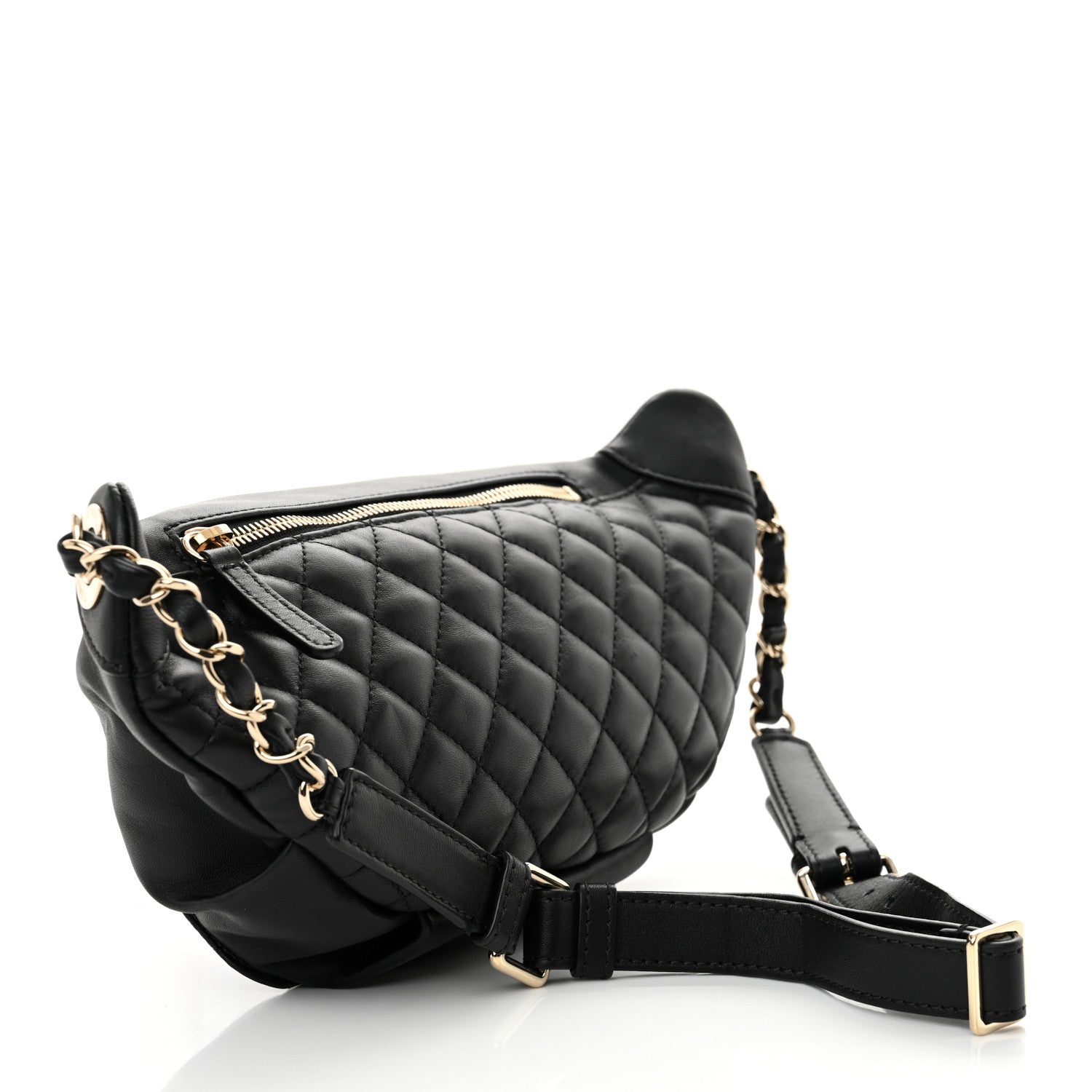 Chanel Crumpled Glazed Lambskin Quilted Waist Bag Fanny Pack Black 3 of 12