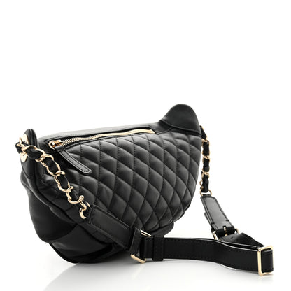 Chanel Crumpled Glazed Lambskin Quilted Waist Bag Fanny Pack Black 3 of 12
