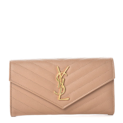 Saint Laurent Grain De Poudre Matelasse Chevron Monogram Flap Wallet Oak 1 of 9