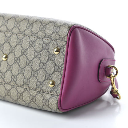 Gucci GG Supreme Monogram Moon Calfskin Small Boston Beige Ebony Hibiscus Red New Rosette 7 of 10