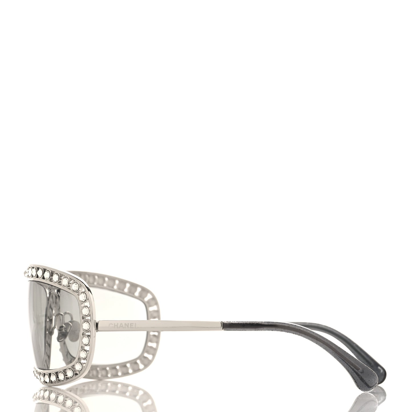 Metal Crystal Rectangular Sunglasses 71558 Silver