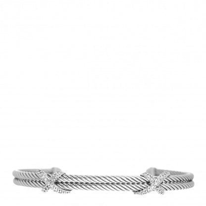 David Yurman Sterling Silver Diamond 6mm Double X Cable Bracelet 1 of 4