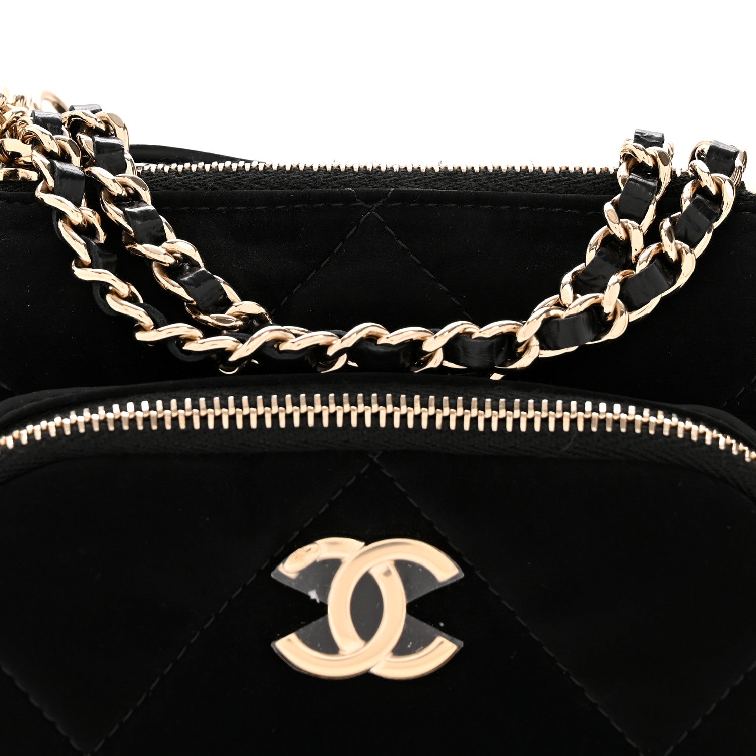 Chanel Velvet Effect Nylon Shiny Crumpled Calfskin Mini Quilted Chanel 25 Clutch With Chain Black 9 of 14