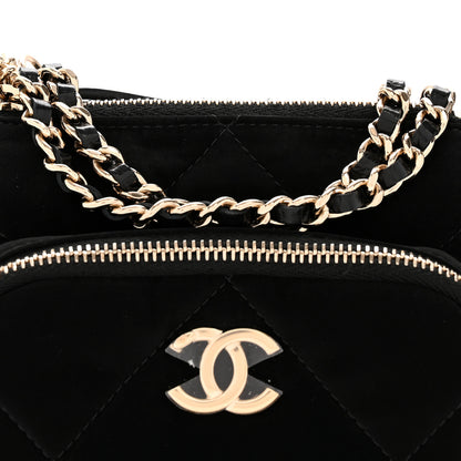 Chanel Velvet Effect Nylon Shiny Crumpled Calfskin Mini Quilted Chanel 25 Clutch With Chain Black 9 of 14