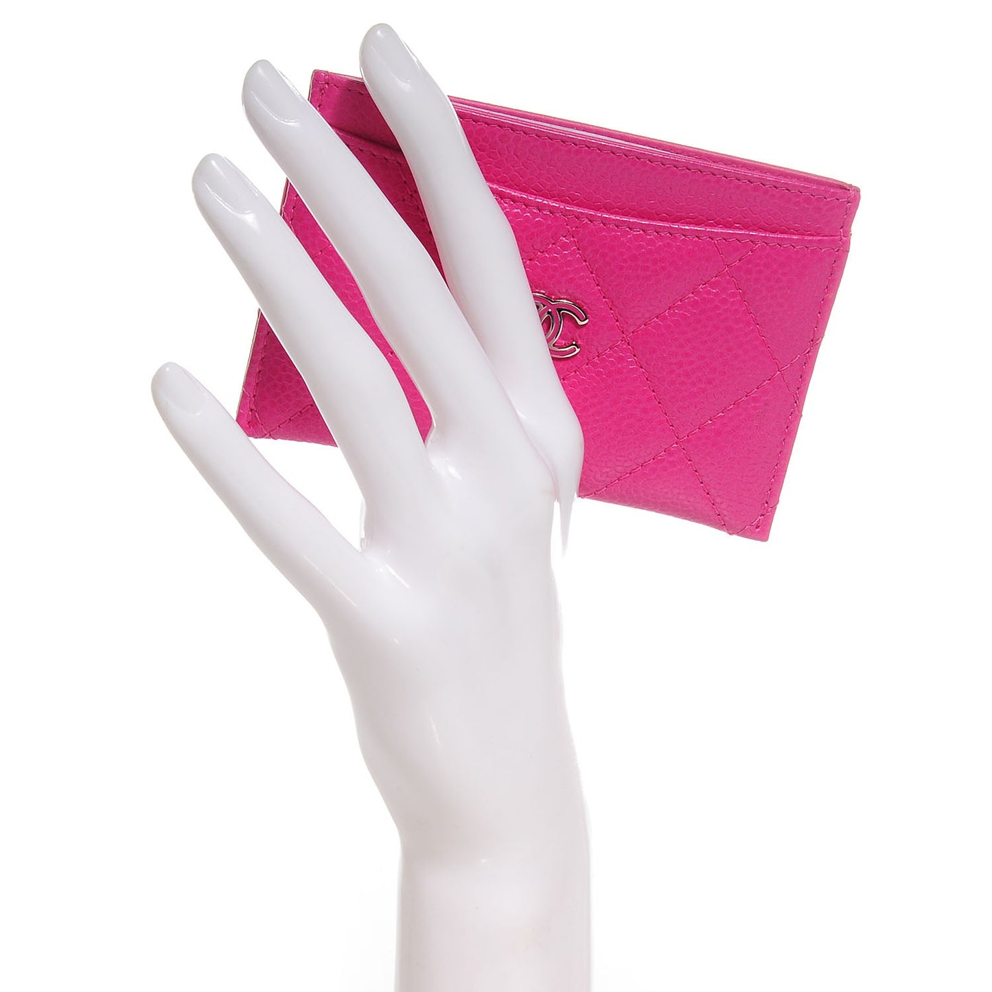 Caviar Quilted Card Holder Fuchsia