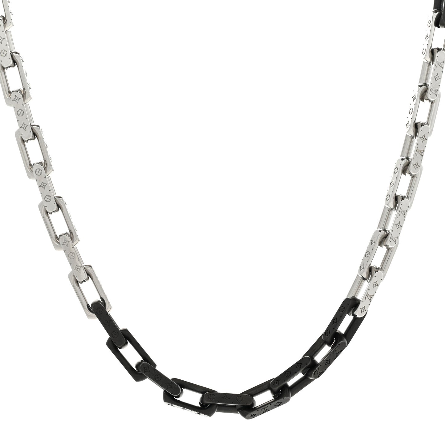 Metal Engraved Monogram Chain Necklace Silver Black