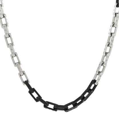Louis Vuitton Metal Engraved Monogram Chain Necklace Silver Black 1 of 6