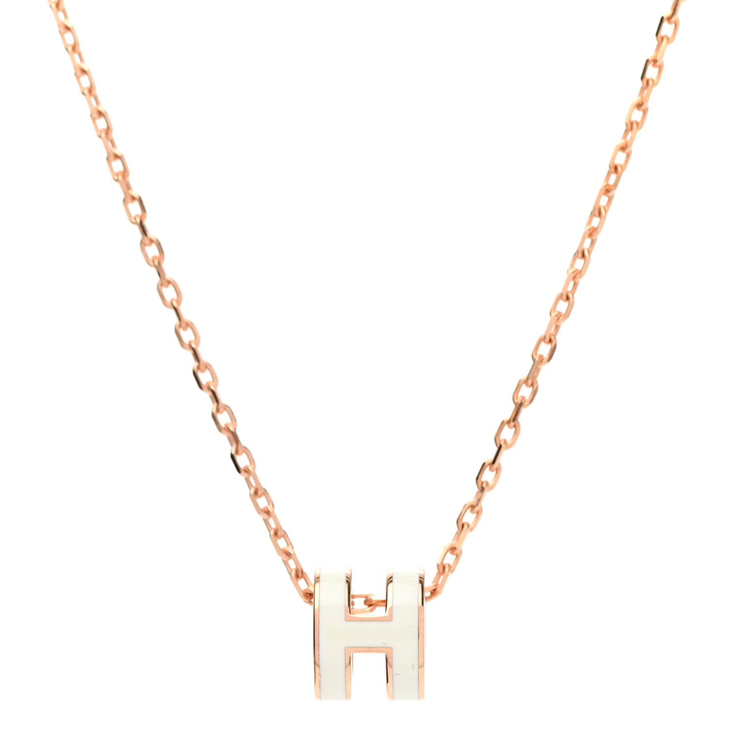 Hermes Lacquered Gold Mini Pop H Pendant Necklace White 5 of 5