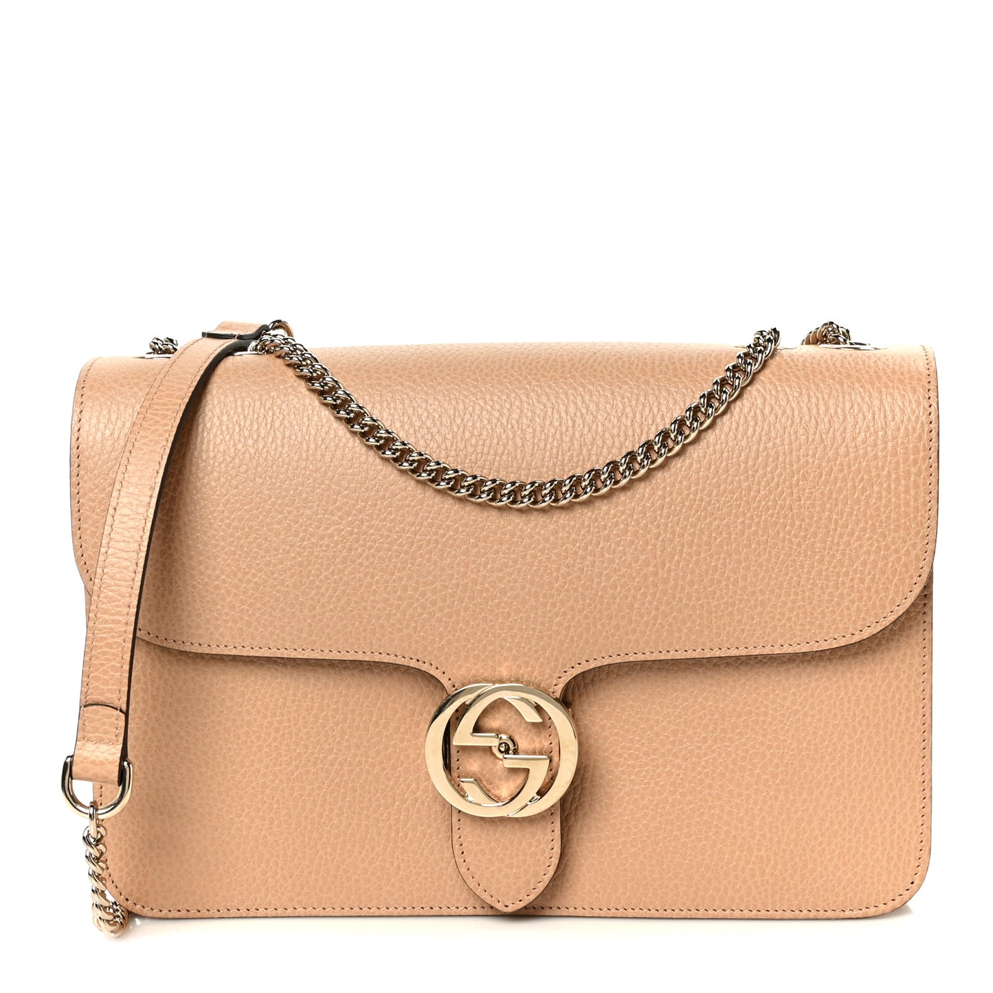 Dollar Calfskin Interlocking G Shoulder Bag Camelia