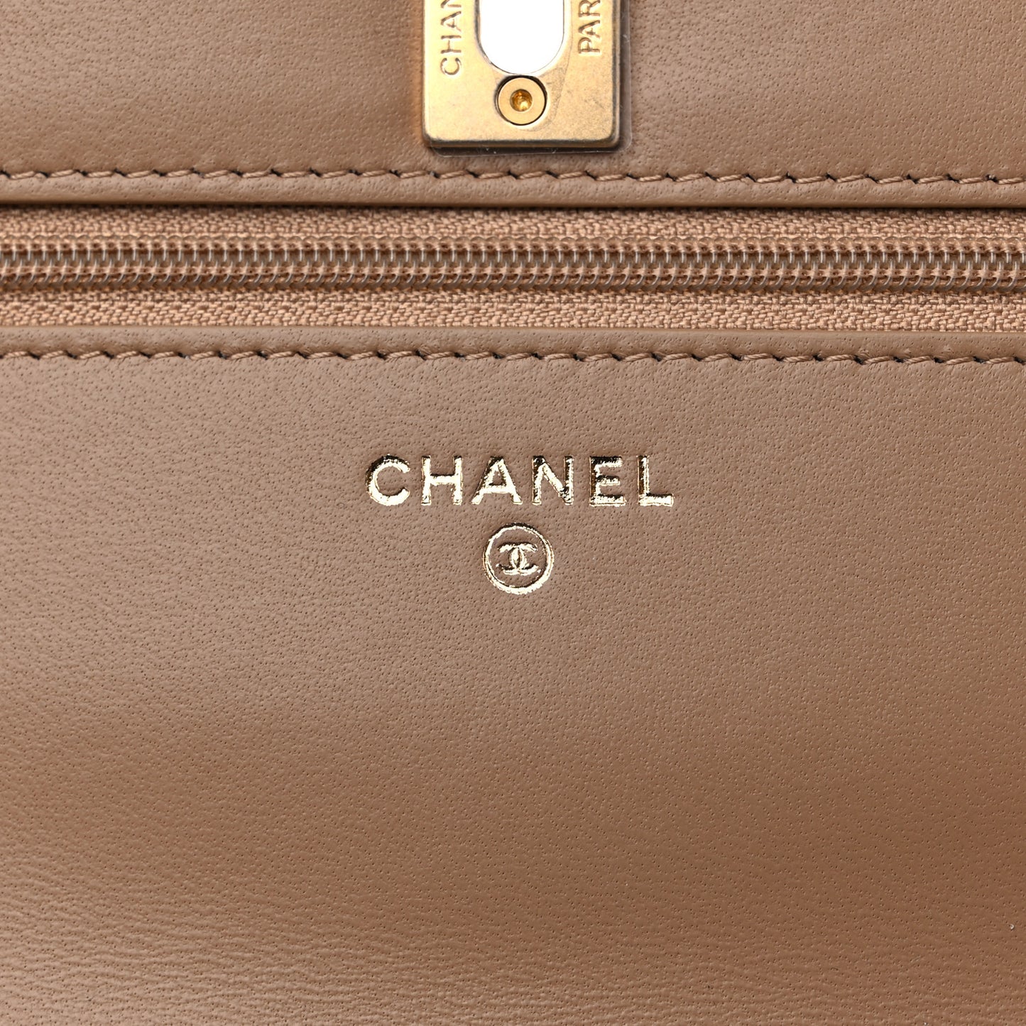 Lambskin Quilted CC Pearl Crush Wallet on Chain WOC Beige