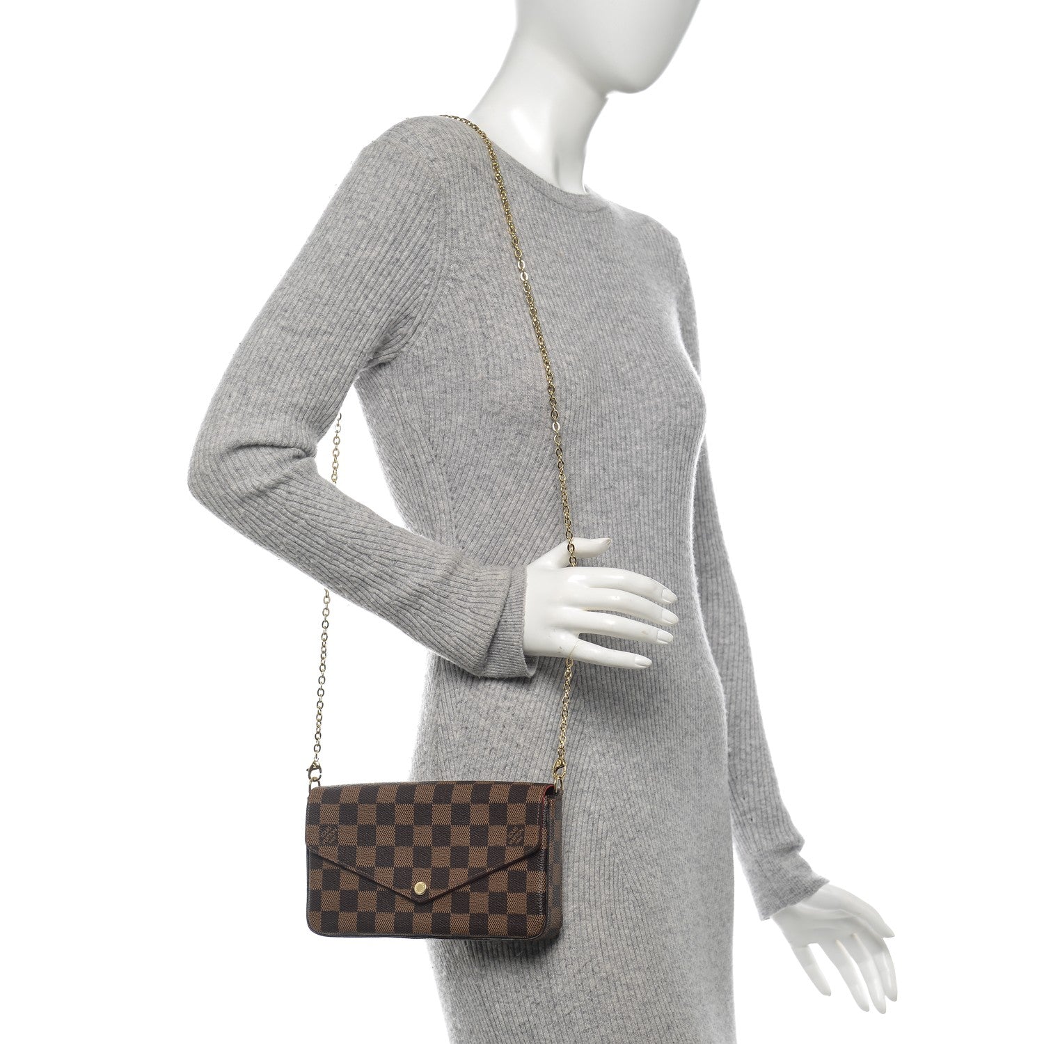 Louis Vuitton Damier Ebene Pochette Felicie Chain Wallet 2 of 6