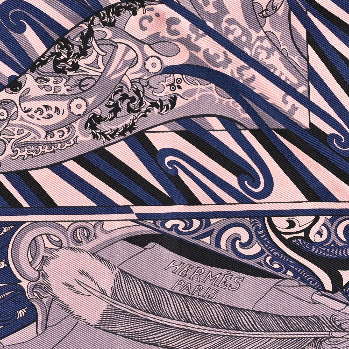 Silk Kawa Ora Scarf 90 Rose Thé Marine Black