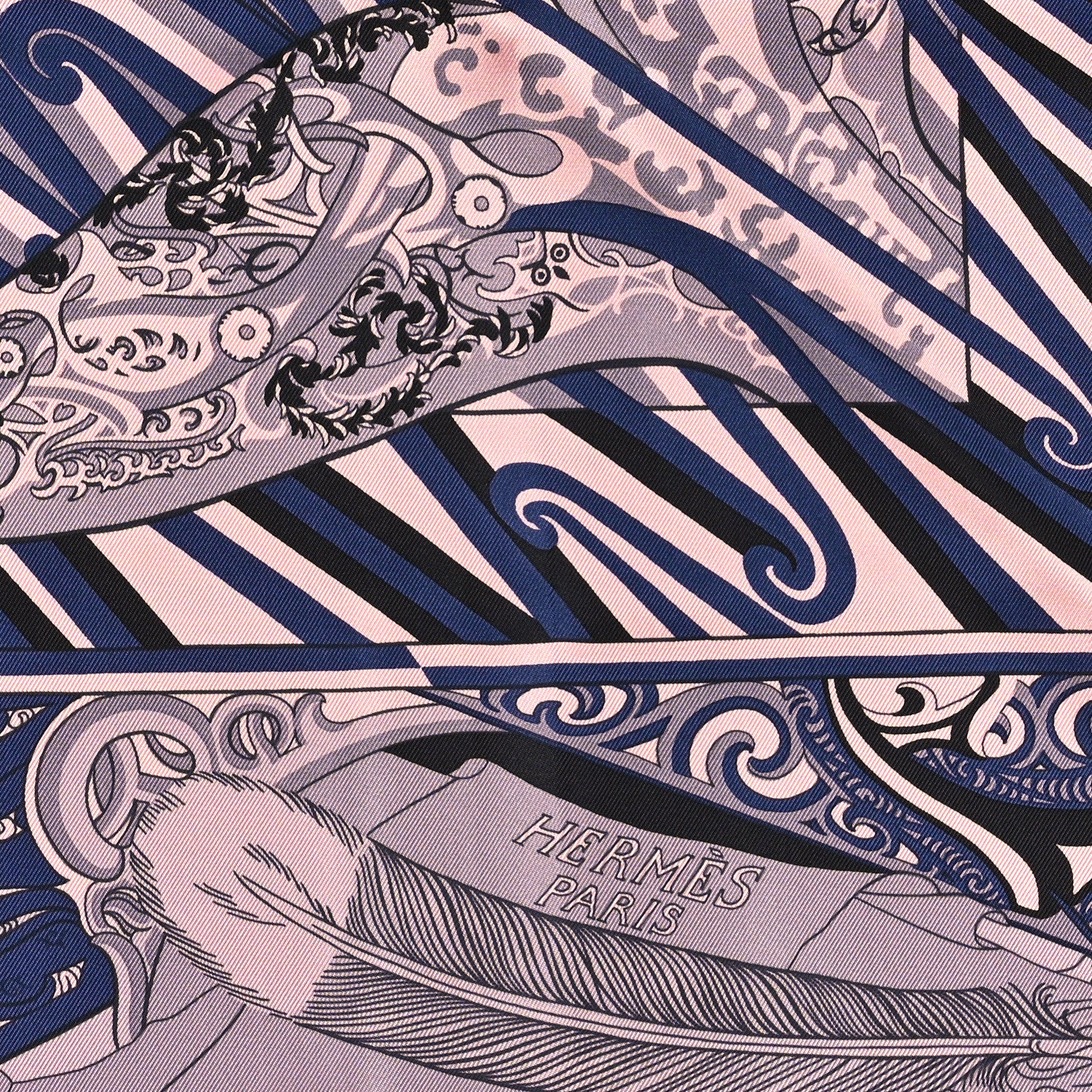 Hermes Silk Kawa Ora Scarf 90 Rose Thé Marine Black 2 of 3