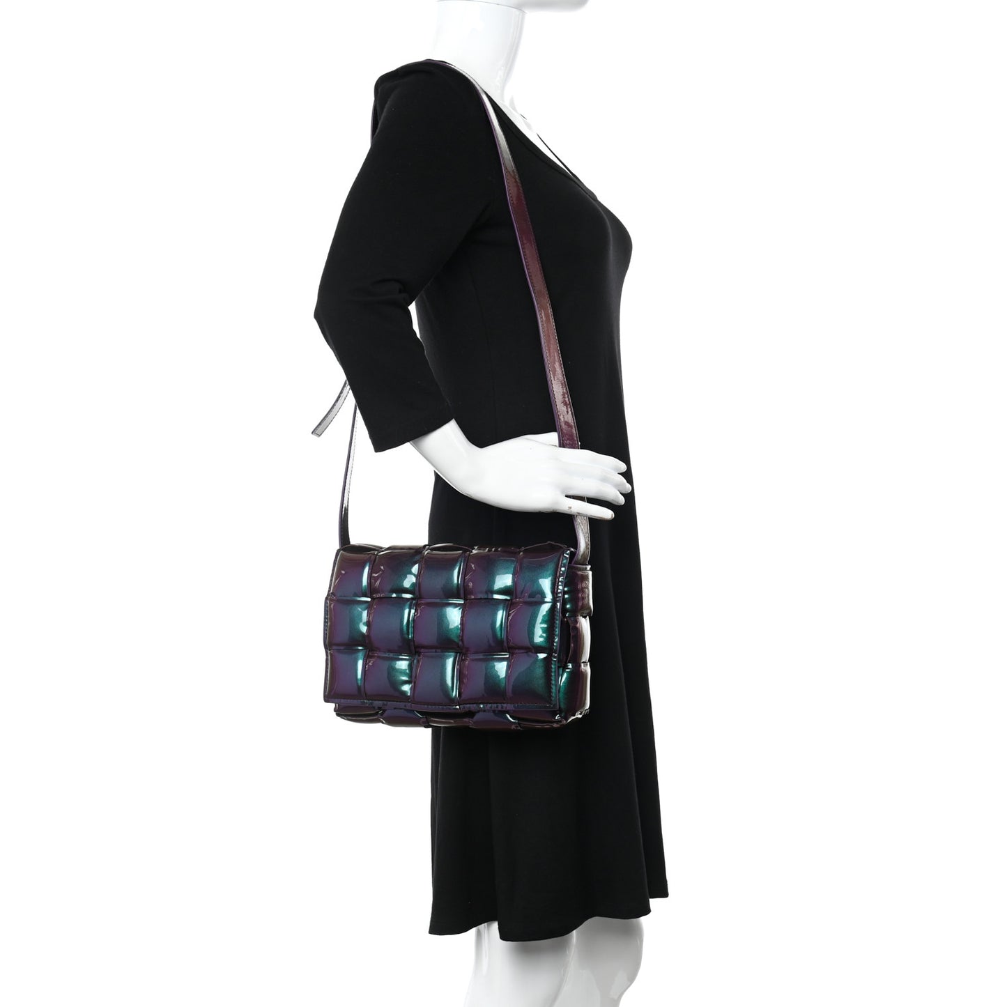 Glossy Nail Polish Nappa Maxi Intreccio Padded Cassette Crossbody Bag Holographic