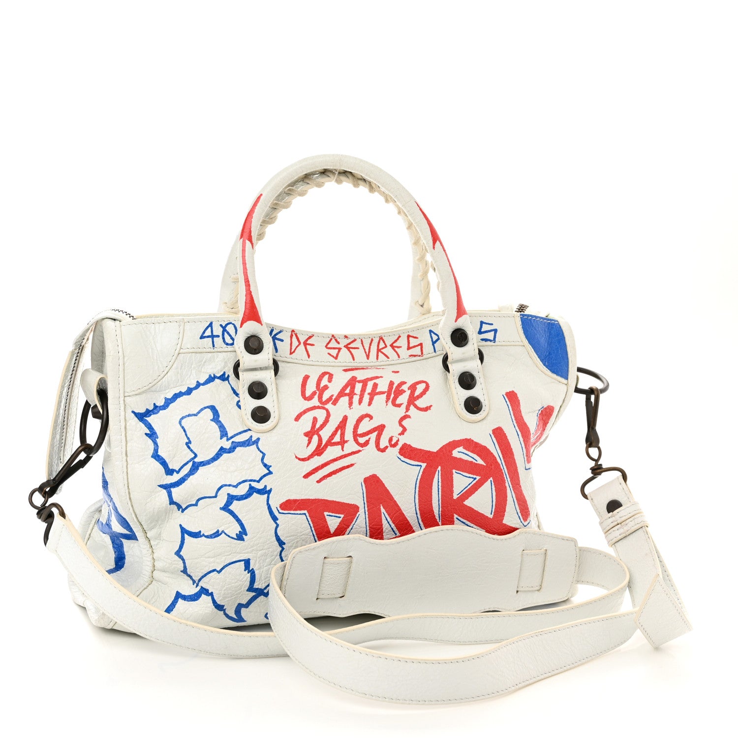 Balenciaga Agneau Graffiti All Over Classic Hardware S City White Bleu Rouge 3 of 13