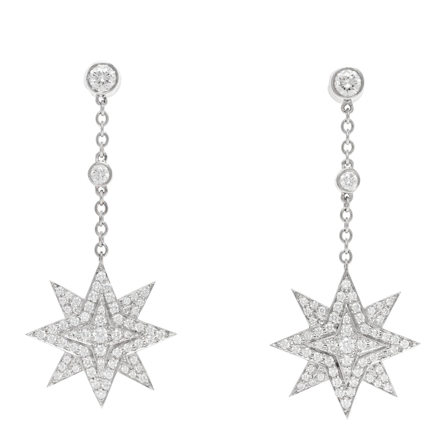 Platinum Diamond Star Drop Earrings