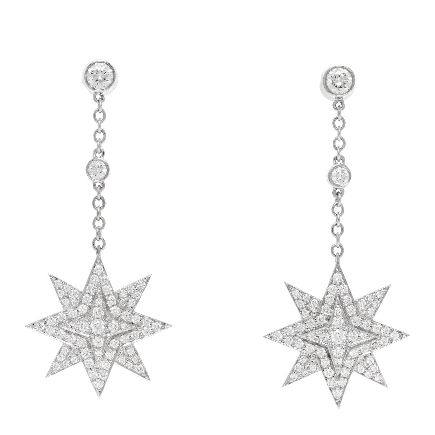 Tiffany Platinum Diamond Star Drop Earrings 1 of 5