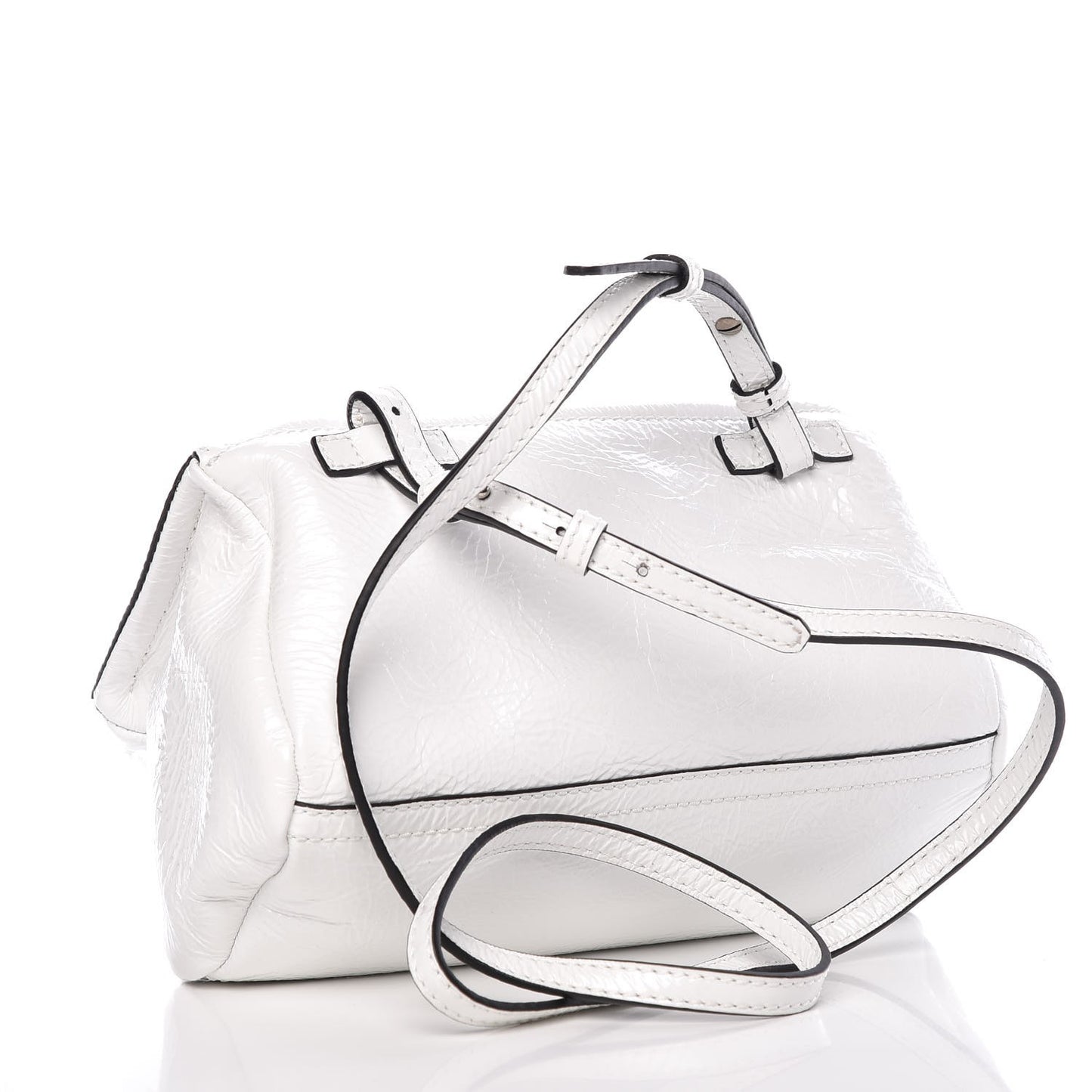 Crinkled Patent Deerskin Mini Pandora White