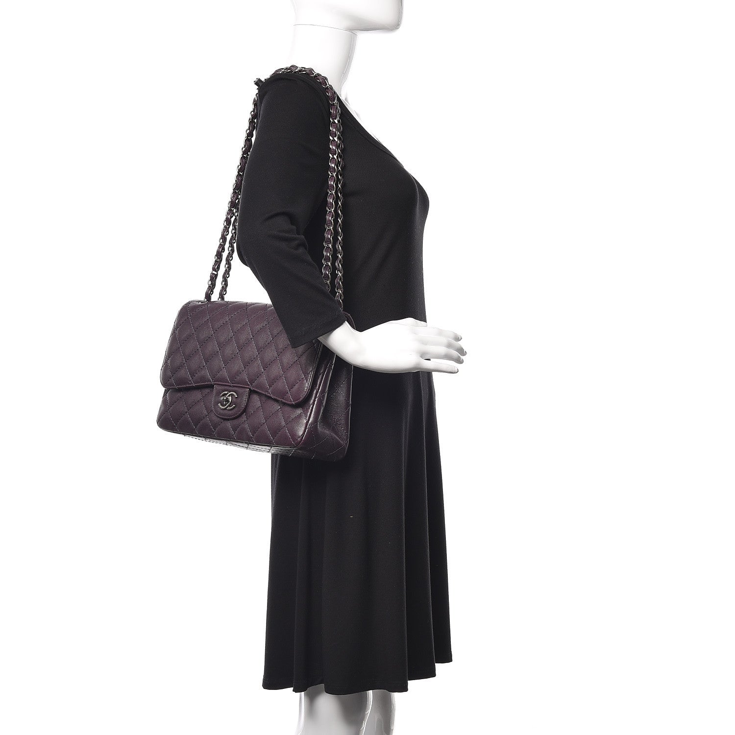 Chanel Caviar Quilted Jumbo Double Flap Dark Purple 3 of 13