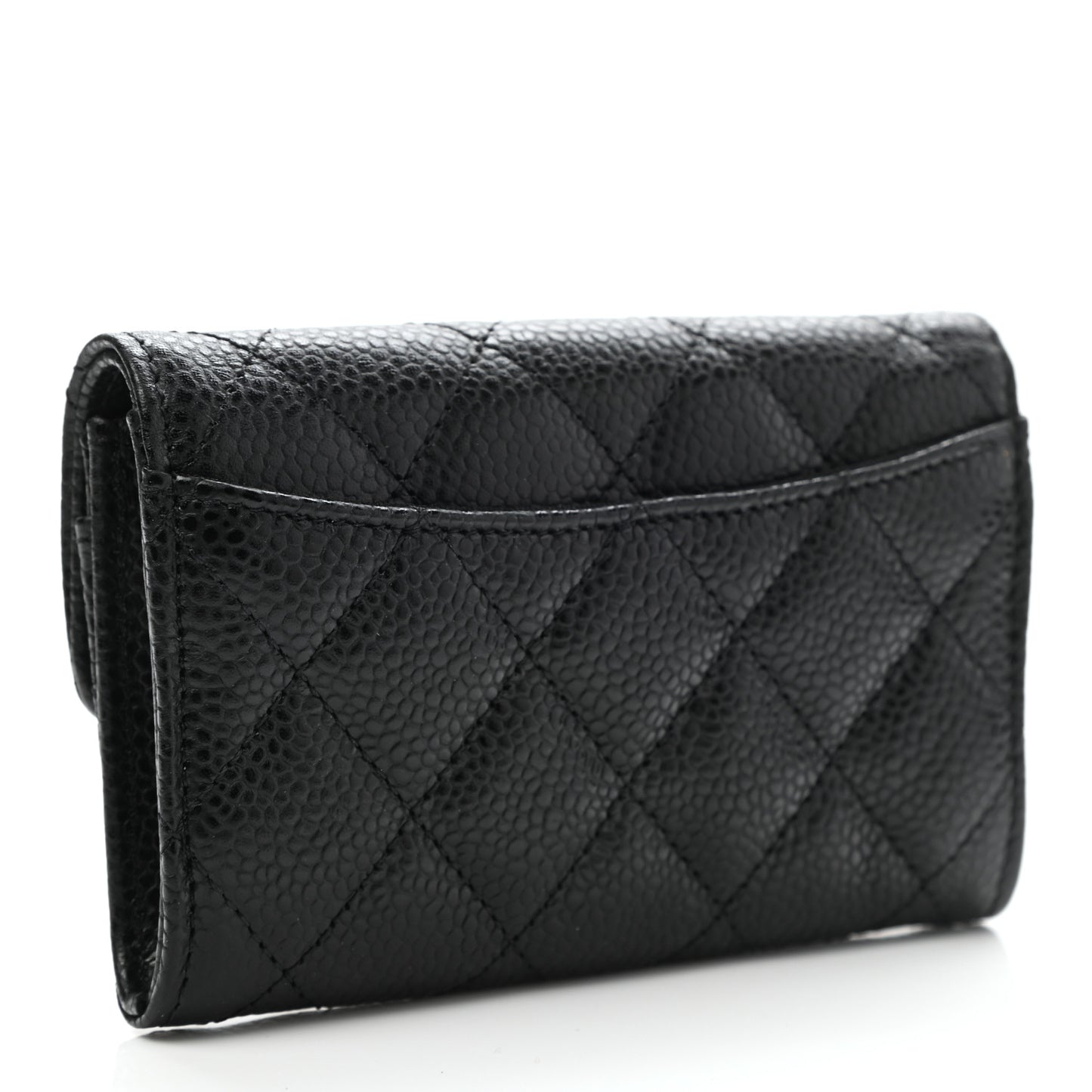 Caviar Quilted Flap Card Holder Wallet Black