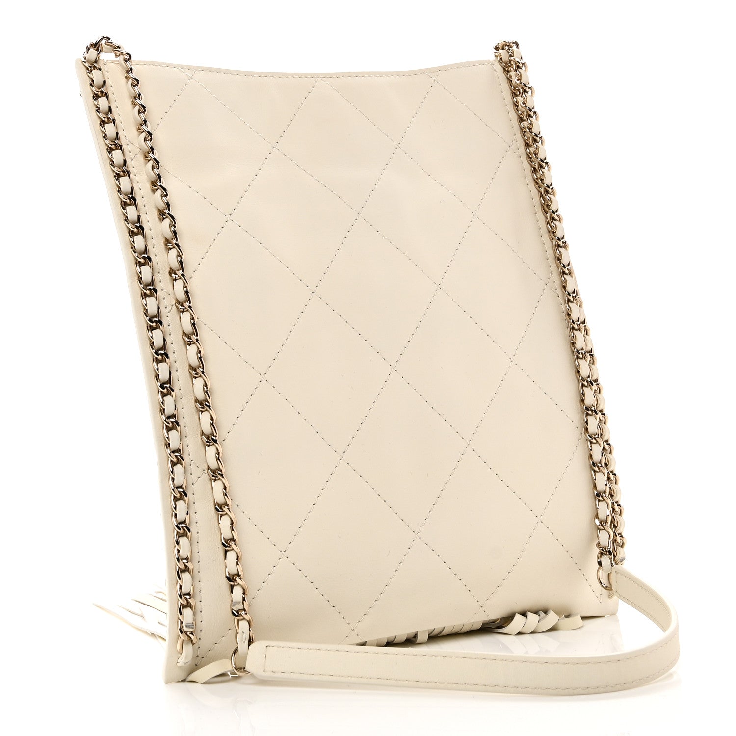 Chanel Calfskin Quilted Fringe Small Shopping Bag White 1878893